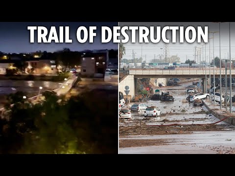 Horrifying moment Spanish floods take out entire bridge in seconds in town where 40 killed