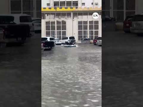 Tras las lluvias que desataron una inundación en Dubai, ciudadanos tuvieron que circular en bote