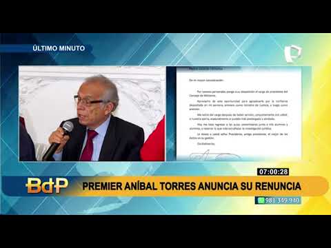 Aníbal Torres renuncia a la Presidencia del Consejo de Ministros