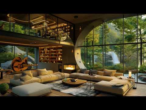 Peaceful Summer Twilight in Cool Forest Cabin with Slow Piano Jazz - Soft Jazz Music Peaceful Place