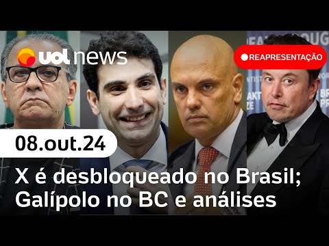 Moraes manda desbloquear X no Brasil; Galípolo no BC; Malafaia x Bolsonaro | Reapresentação UOL News