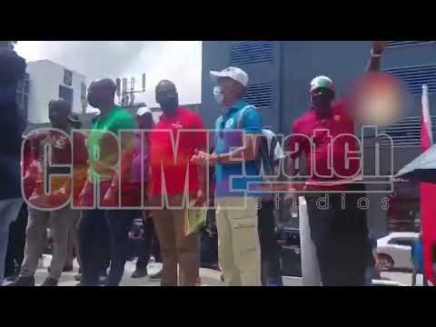 Members of Joint Trade Union Movement (JTUM) gathered at the Brian Lara Promenade in Port-Of-Spain