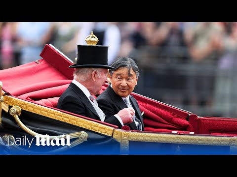 Japan's Emperor Naruhito arrives to greet King Charles in London during state visit