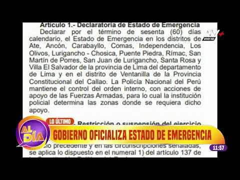 Ejecutivo oficializa estado de emergencia en 14 distritos de Lima y Callao