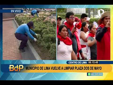 Municipio de Lima vuelve a limpiar y reparar daños en la Plaza Dos de Mayo