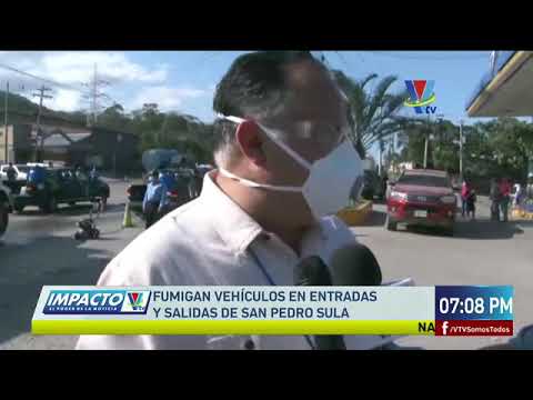 Fumigan vehículos en entradas y salidas de San Pedro Sula