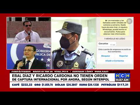 Interpol no cuenta con alertas internacionales contra Ebal Díaz y Tito Cardona