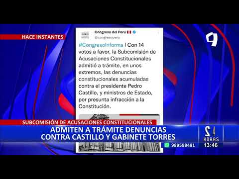 Admiten denuncia constitucional contra Pedro Castillo y gabinete Torres por cuestión de confianza