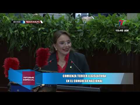 La presidenta Xiomara Castro, durante su discurso en la tercera legislatura  en el Congreso Nacional