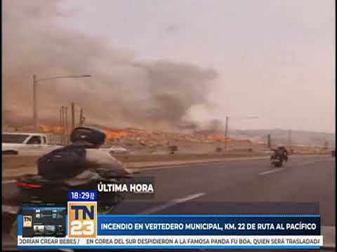 Así el panorama en incendio en vertedero municipal en kilómetro 22 de ruta al Pacífico