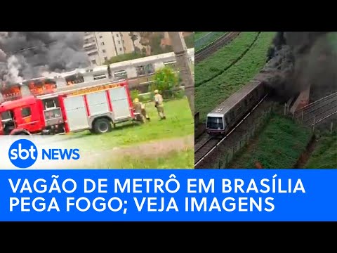 Vagão de metrô em Brasília pega fogo; veja imagens