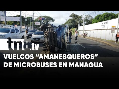 «Patas arriba»: Vuelcos de microbuses en dos puntos de salida de Managua