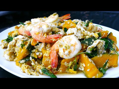 ฟักทองญี่ปุ่นผัดไข่กุ้งสด-ผัดแ ฟักทองญี่ปุ่นผัดไข่กุ้งสด-ผัดแ
