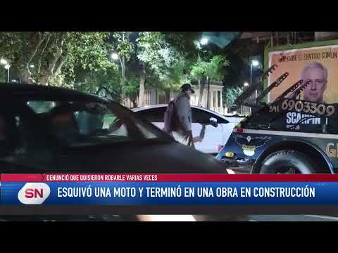 Esquivó una moto y terminó en una obra en construcción. Denunció que quisieron robarle varias veces.