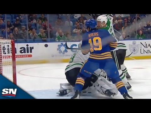 Sabres Peyton Krebs Shows Off Hand-Eye Batting In Puck Off Crossbar vs. Stars