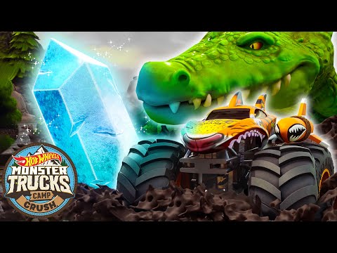 Tiger Shark Stuck in a Sticky Situation! | Camp Crush | Hot Wheels Monster Trucks