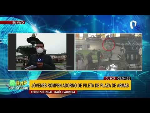 Cusco: captan a tres menores dañando pileta de la Plaza de Armas