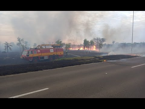 Santa Cruz: Incendio de pastizales continúa y afecta a predios del aeropuerto de Viru Viru