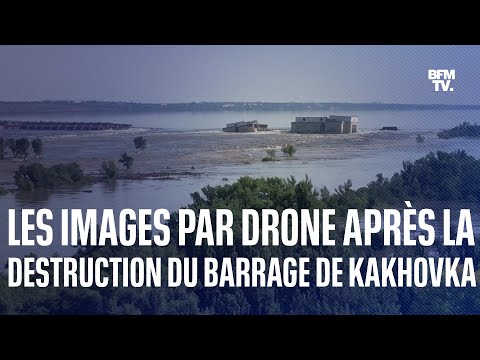 Ukraine: les images par drone après la destruction du barrage de Kakhovka