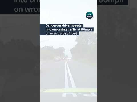 Dangerous driver speeds into oncoming traffic at 80mph on wrong side of road #itvnews #shorts