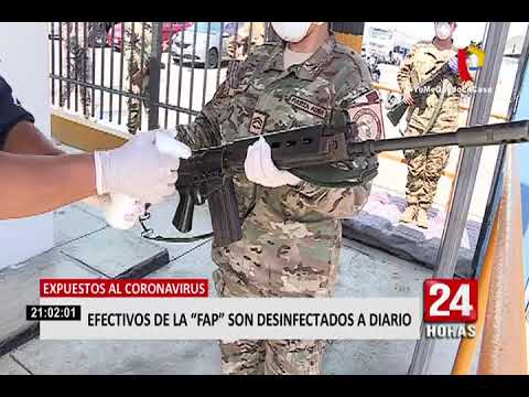 Desinfectan al  personal, buses y armamento de la Fuerza Aérea del Perú