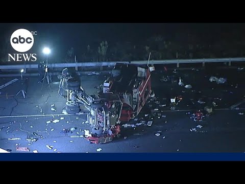 8 firefighters hospitalized after fire truck crash on Southern California freeway