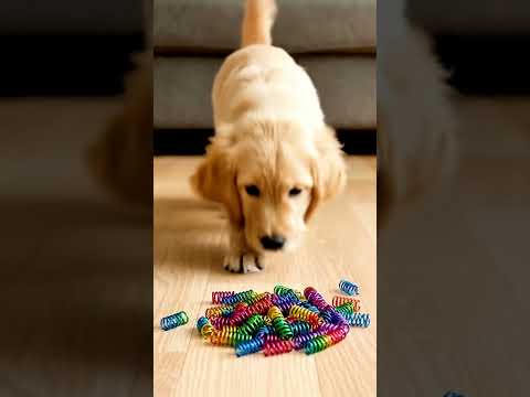 puppy playing with colorful objects reverse video🐶✨ #marblerunandmore #dog #reverse #Shorts