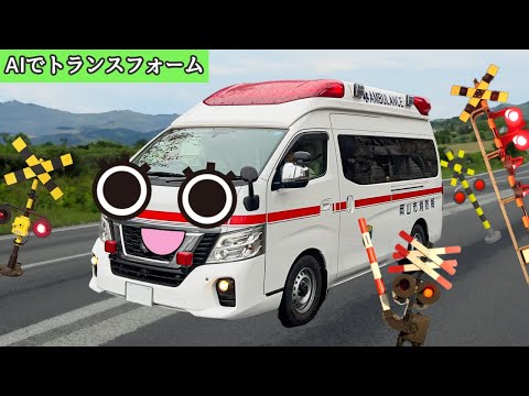 #1 ゴミ収集車から救急車にトランスフォーム！のりもの変身！ 他 踏切かんかん達とAIを使ってみよう 【学べる踏切アニメ】