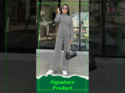 Houndstooth Half High Neck Top Pant Suit Women Color Blocking Full Sleeve Oversized Tops Leg Loos...