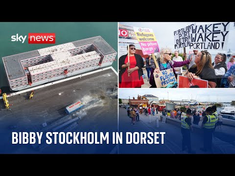 Bibby Stockholm: Protest at Portland Port in Dorset as migrant barge arrives