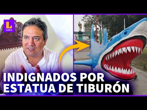 Trujillo: Polémica por colocación de estatua de tiburón en emblematica plazuela