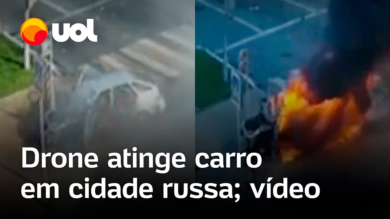 Drone atinge carro no meio de avenida em cidade russa vídeo flagra veículo sendo atacado