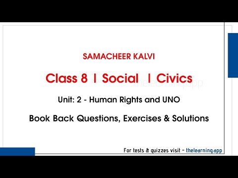Human Rights and UNO Exercises | Unit 2  | Class 8 | Civics | Social | Samacheer Kalvi