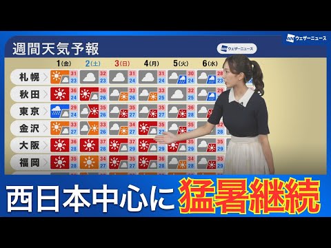 【週間天気予報】西日本中心に猛暑継続　週末は台風9号の影響に注意