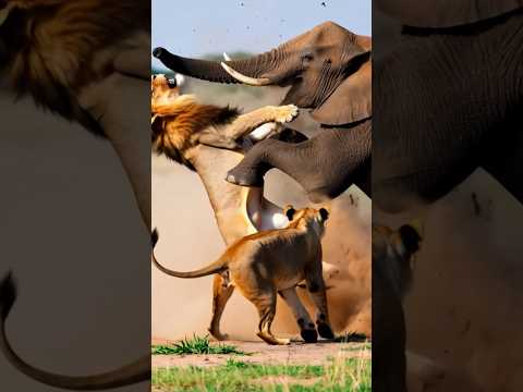 Elephant lion combat #shortsfeed #lion #elephant #wildlife