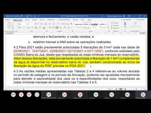 Alocação de Água Barra do Juá - 2021/2022 (2ª reunião) - 28/05/2021
