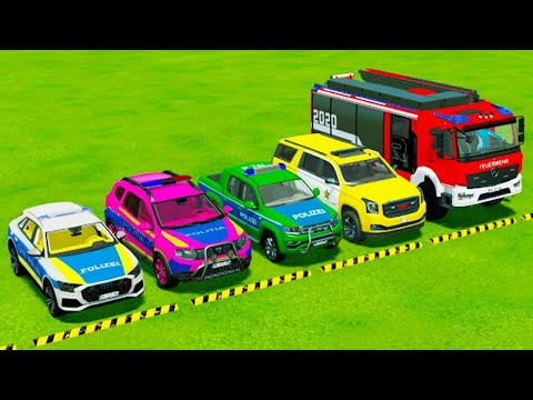 TRANSPORTING PIXAR CARS & FRUITS WITH COLORED & JOHN DEERE vs CLAAS vs TRACTORS - BeamNG.drive #983