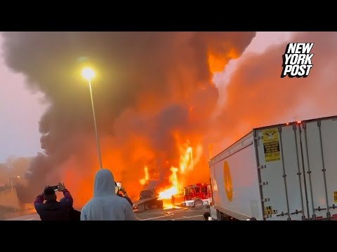 WATCH: Massive fire stops traffic in Connecticut after tanker crash