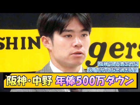 阪神・中野 年俸500万ダウン【なんJ/2ch/5ch/ネット 反応 まとめ/阪神タイガース/藤川球児】