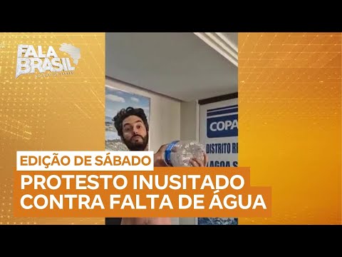 Morador toma banho em empresa de abastecimento para protestar contra falta de água em MG