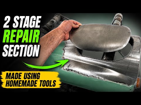 2 Stage car panel rust repair section / patch. Using homemade tools. Panel beating Tips and Tricks
