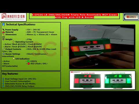S-CP32G-LB / 3NO/3NC/3COM Triple Pole Resettable MCP Green with Flap with LED & Buzzer