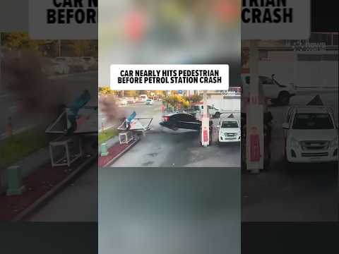 <strong>Car</strong> Nearly Hits Pedestrian <strong>Before</strong> Petrol Station Crash