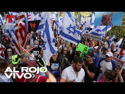 Manifestantes protestan fuera de la ONU durante el discurso de Netanyahu