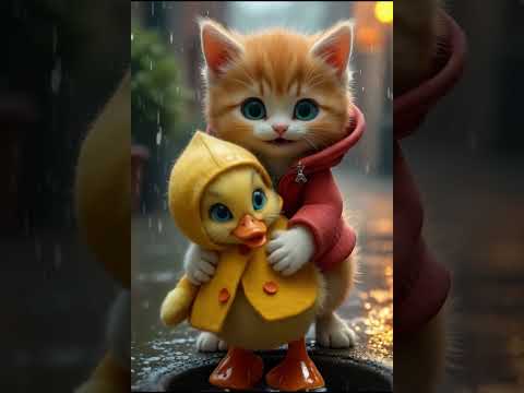 Kitten saves the duckling from storm drain!!! #viral #viralshorts #kitten #duckling