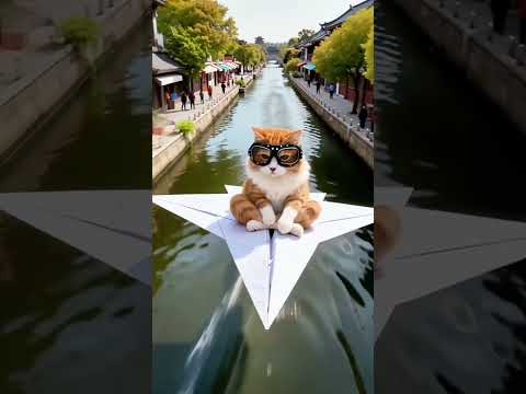 Flying Dreams ✈️🐱 Cat Pilot Takes to the Skies on a Paper Plane!
