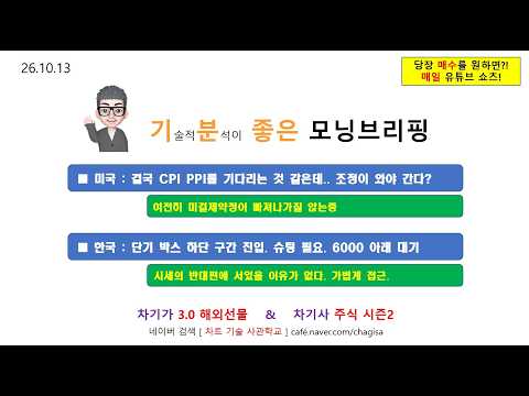 [모닝브리핑] 261013 결국 CPI PPI를 기다리는 것 같은데.. 조정이 와야 간다? / 한국 단기 박스 하단 구간 진입. 슈팅 필요. 6000 아래 대기