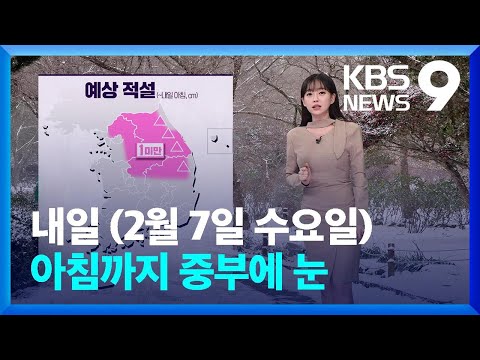 [뉴스9 날씨] 내일 아침까지 중부에 눈…산간에 안개 주의 / KBS  2024.02.06.