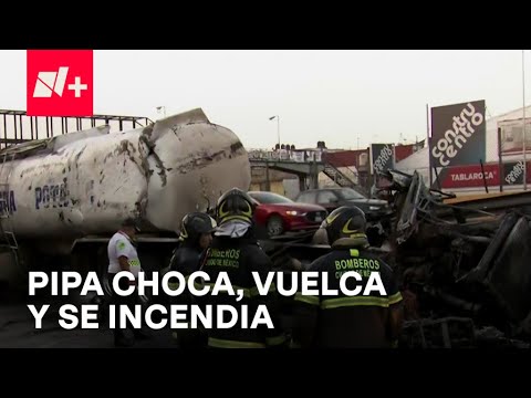 Pipa volcó y se incendió en Circuito Interior, CDMX - Las Noticias