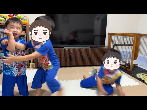 4歳による接待戦いごっこ【1歳＆3歳＆4歳兄弟】